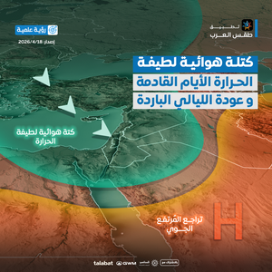 كتلة هوائية لطيفة تترافق بفرص محدودة للأمطار وليالي باردة تستوجب العودة للمعاطف مطلع الأسبوع
