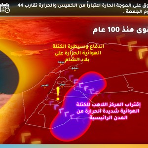 عاجل: اشتداد غير مسبوق على الموجة الحارة اعتباراً من الخميس و الحرارة تُقارب 44 درجة في عمان الجمعة