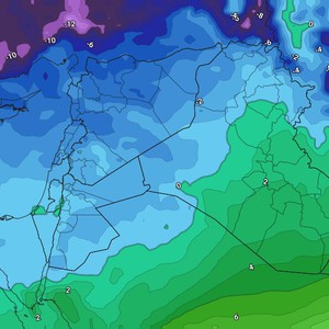 الأردن | استمرار تعُمق المُنخفض الجوي والذي يترافق مع كُتلة هوائية شديدة البرودة في طبقات الجو كافة