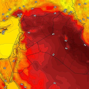 العراق | ازدياد تأثير الكتلة الهوائية شديدة الحرارة الخميس وتنبيه من موجات غُبارية كثيفة غرباً 