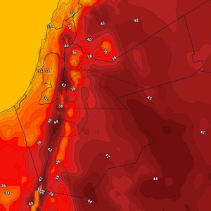 الأردن | استمرار تأثر المملكة بذروة الكتلة الهوائية الحارة يوم الإثنين