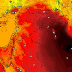 العراق | تعمق تاثير الكتلة الهوائية الحارة، ودرجات الحرارة تقترب من ال50 درجة في العاصمة بغداد  