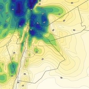 الأردن | تيارات هوائية غربية رطبة تؤثر على المملكة الاثنين تتسبب بانخفاض درجات الحرارة وبظهور الغيوم المُنخفضة