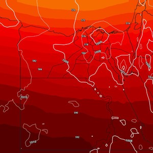 A surface low pressure system is affecting northern Egypt, bringing hot and dusty weather on Tuesday. Will it be accompanied by rain?