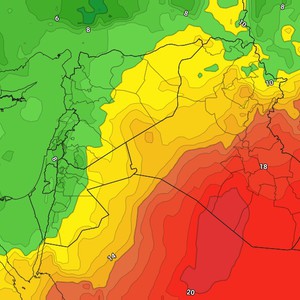 الأردن | كُتلة هوائية أبرد من المعتاد ورطبة تؤثر على المملكة مساء الأحد والاثنين وتترافق بانخفاض على درجات الحرارة خاصة الليلية