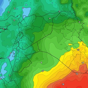 النشرة الأسبوعية للعراق | كتلة هوائية باردة تتمركز فوق بلاد الشام وتدفع برياحها الباردة نحو الدولة مع استمرار الأحوال الجوية غير المُستقرة