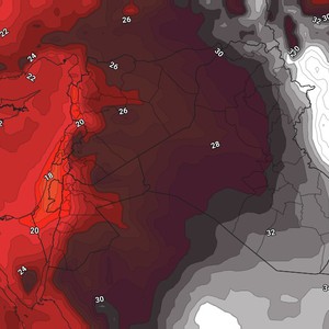 العراق | طقس شديد الحرارة مع نشاط على سرعة الرياح الشمالية الغربية خلال نهاية الأسبوع  