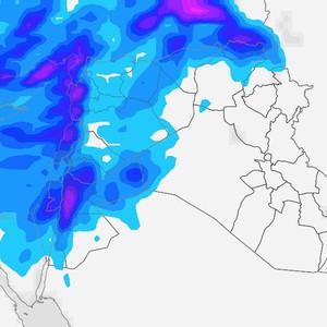 Timeline of a low-pressure system affecting the region on Friday, bringing heavy rain to wide areas