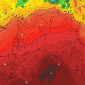 العراق - نهاية الأسبوع | تزايد تأثير الكتلة الهوائية الحارة نسبياً ودرجات الحرارة حول ال30 مئوية لاول مرة في المناطق الغربية   