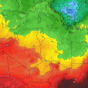 كُتلة هوائية باردة نسبيًا تندفع إلى شرق المُتوسط وتترافق بتشكل منطقة من الضغط الجوي المُنخفض اعتبارًا من الأحد