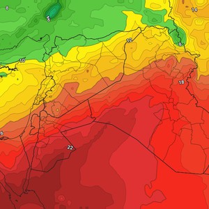 العراق | كُتلة هوائية حارة نسبياً جديدة تؤثر على البلاد مطلع الأسبوع القادم وتُتبع بأمطار رعدية على العديد من المناطق