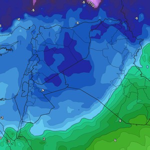 الأردن | مُراقبة اندفاع كتلة هوائية قطبية شديدة البرودة نحو المنطقة تتمركز فوق الأراضي العراقية