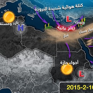 بالخارطة التوضيحية: حالة الطقس المتوقعة يوم الثلاثاء