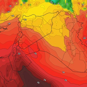 الأردن | مُراقبة اندفاع كتلة هوائية دافئة من الجزيرة العربية ودرجات الحرارة تلامس ال30 مئوية لأول مرة نهاية الأسبوع 