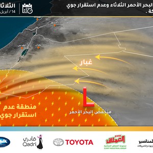  الاثنين ليلًا والثلاثاء | بدء تأثير "مُنخفض البحر الأحمر"... ارتفاع ملحوظ على الحرارة وحالة عدم استقرار جوي جنوبًا