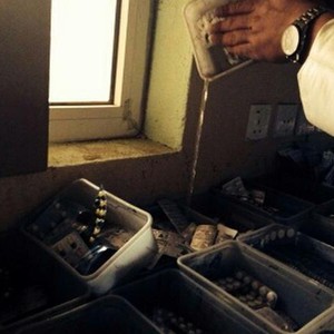 شاهد تسرب مياه الأمطار عبر سقف صيدلية مستشفى الملك فهد بتبوك 