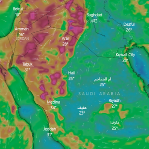 السعودية | تنبيه من رياح نشطة وغبار وفرص للأمطار في الجوف والحدود الشمالية يوم الخميس