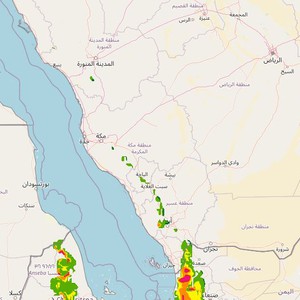 السعودية: زخات من الأمطار على أجزاء من المُرتفعات الغربية و رياح نشطة مُثيرة للأتربة والغبار في بعض المناطق يوم الإثنين