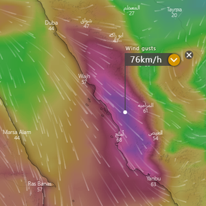 السعودية | تنبيه من رياح قوية مثيرة للأتربة والغبار في أجزاء من تبوك والمدينة المنورة نهار الأربعاء