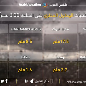 السعودية | كميات الأمطار المُسجلة حتى الساعة 4:00 من عصر الأحد 