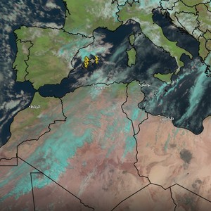 تحديث 1:00م | استمرار تأثر اجزاء من المغرب العربي بالأحوال الجوية غير المُستقرة