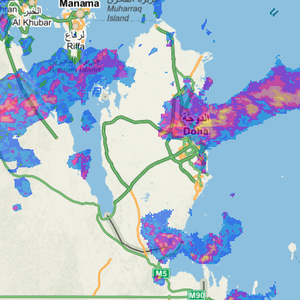 قطر - تحديث الساعة 1:50 بعد الظهر | زخات متفرقة من الأمطار على بعض المناطق بمافيها العاصمة الدوحة