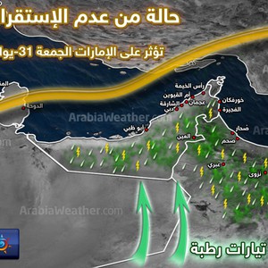 فرص تأثر دبي بالامطار تزداد الجمعة 