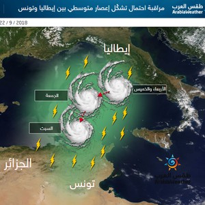 مراقبة تطوّر "إعصار متوسطي " ما بين إيطاليا وسردينيا وتأثيرات تطال أجزاء من سواحل تونس والجزائر 