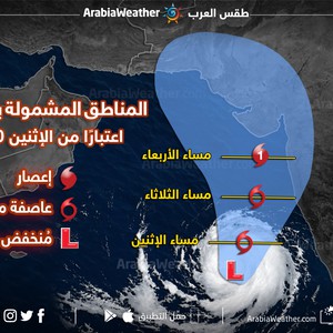طقس العرب يراقب عاصفة مدارية تشكلت شرق بحر العرب قد تتحول إلى إعصار من الدرجة الأولى 
