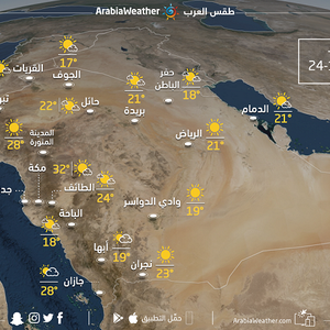 حالة الطقس ودرجات الحرارة المتوقعة في السعودية يوم الأحد 24-1-2021