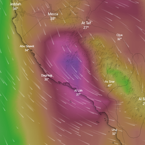 السعودية | رياح نشطة وغبار متوقع على الليث الاثنين والثلاثاء ويحتمل امتداده لهذه المناطق