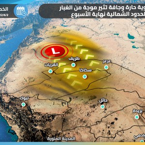 السعودية | رياح قوية حارة وجافة تترافق بموجات من الغبار في الجوف والحدود الشمالية يوم الخميس