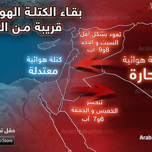 بالصورة التوضيحية: المملكة تقع بين كتلة هوائية حارة شرقاً وأخرى مُعتدلة الحرارة غرباً