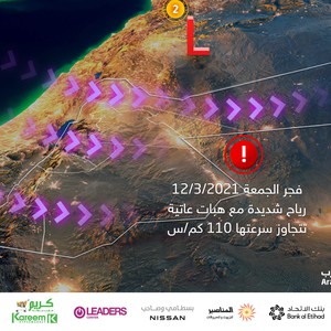 هام | الليلة القادمة ليلة عاصفة ورياح تصل هباتها إلى مايزيد عن 110كم/س 