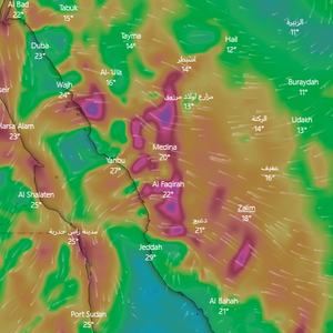 السعودية | تنبيه من نشاط رياح الصبا المثيرة للأتربة والغبار في أجزاء واسعة من غرب المملكة