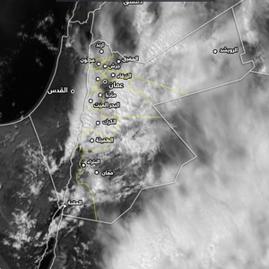 تحديث 1:50م: استمرار اندفاع السُحب الركامية الممطرة لمحافظتي الطفيلة و الكرك و سحب آخرى تؤثر على أجزاء عِدّة من البادية
