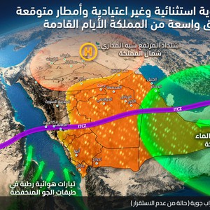 السعودية | تنبيه من أنظمة جوية استثنائيه وغير اعتيادية تبدأ تأثيرها على المملكة وأمطار متوقعة في مناطق واسعة