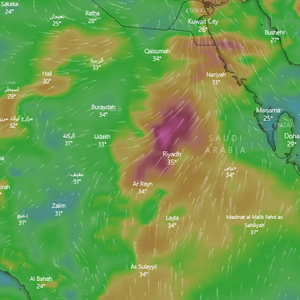 السعودية | رياح نشطة تثير الغبار على أجزاء من الشرقية والرياض يومي الأربعاء والخميس