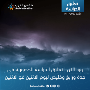 ورد الان | تعليق الدراسة الحضورية في جدة ورابغ وخليص ليوم غدٍ الاثنين