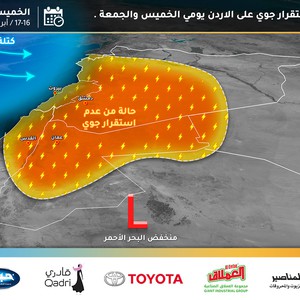 الخميس | مُقدمة مُنخفض جوي قادم من البحر الأبيض المُتوسط تتسبب في حدوث حالة من عدم الاستقرار الجوي