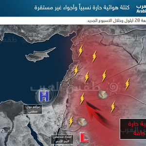 كتلة هوائية حارة نسبياً تترافق مع أجواء غير مستقرة جنوب وشرق المملكة اعتباراً من نهاية الاسبوع