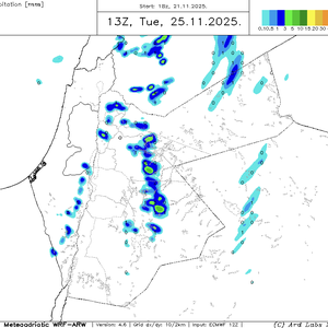 Jordan: Unstable weather conditions will begin at dawn on Tuesday, accompanied by thunderstorms in random areas.