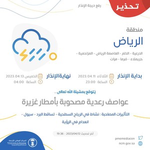 هام | المركز الوطني للأرصاد يحذر من أمطار غزيرة على الرياض الساعات القادمة