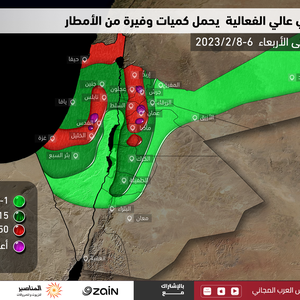 الأردن | كميات كبيرة من الأمطار خلال فترة تأثير المُنخفض الجوي تستوجب الانتباه من مخاطر تشكل السيول و حدوث تجمعات مائية كبيرة