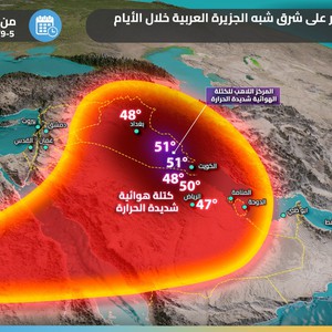 هام | الحر يشتد ودرجات حرارة تتخطى الـ 50 في أجزاء من شبه الجزيرة العربية خلال الايام القادمة  .. تفاصيل
