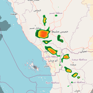 السعودية - 3:00م | سحب رعدية وأمطار في أجزاء متفرقة من جازان وعسير تشمل مدينة أبها