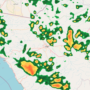 السعودية 4:05 عصراً | انتشار واسع للسحب الركامية الرعدية في سماء منطقة تبوك قد تترافق بالرياح الهابطة والغبار