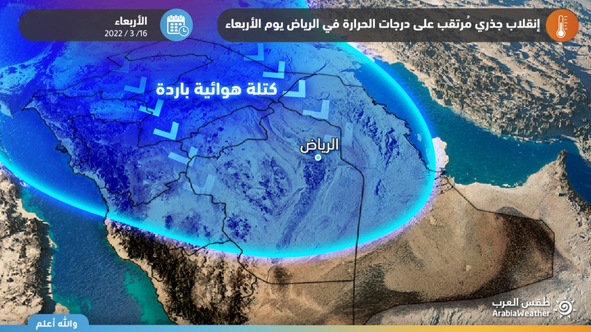 الرياض : إنقلاب حراري كبير مُنتظر على الأجواء ونشاط للرياح المُثيرة للأتربة والغُبار يوم الأربعاء 16-03-2022