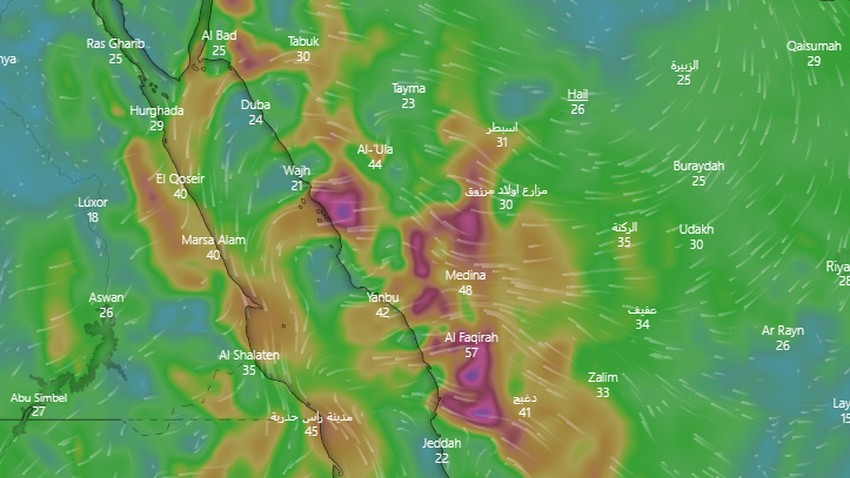 Saudi Arabia | The Saba winds are very active and affect dust in many areas, starting from Friday