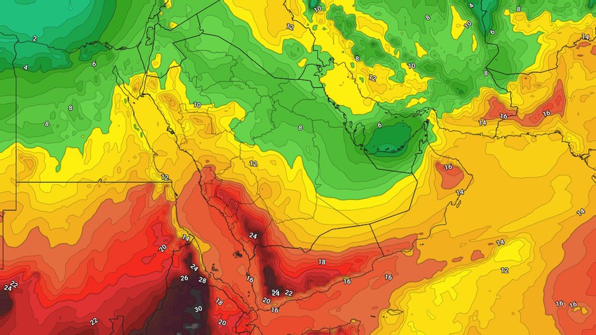 الخليج العربي | حالة محدودة من عدم الاستقرار الجوي تؤثر على اجزاء من الإمارات وعُمان وفرص الأمطار تشمل ابوظبي ومسقط